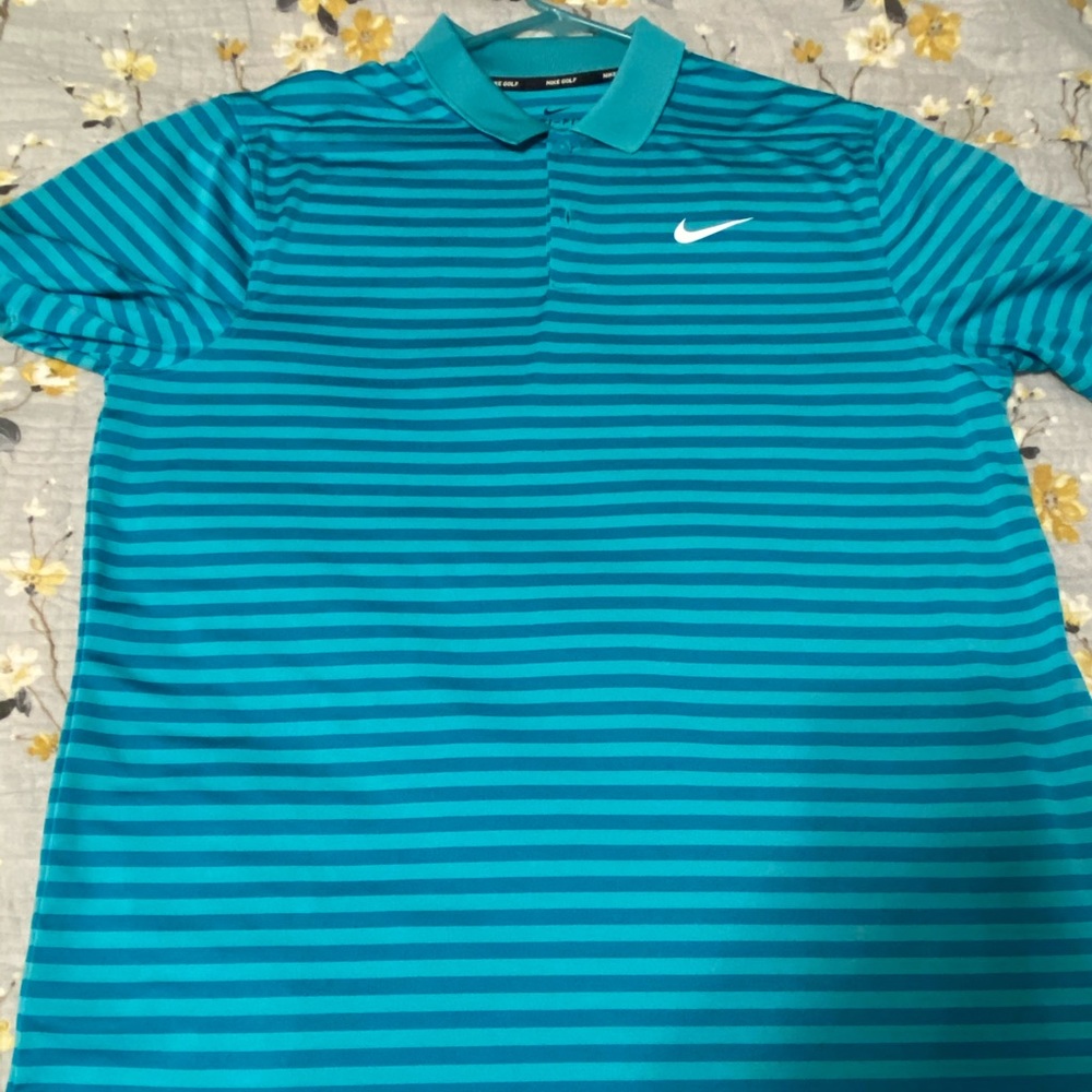 Nike Green Stripe Dri Fit Size Large Polo